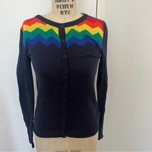 MODCLOTH Navy/Rainbow Chevron Women's Cardigan Sweater Size Small